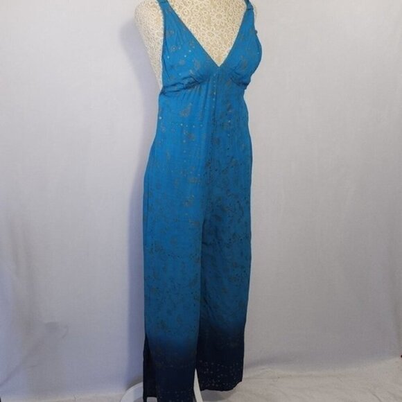 Angie Women's Blue Umbre Paisley Print Wide Leg Adjustable Strap Jumpsuit Size M - Picture 7 of 12